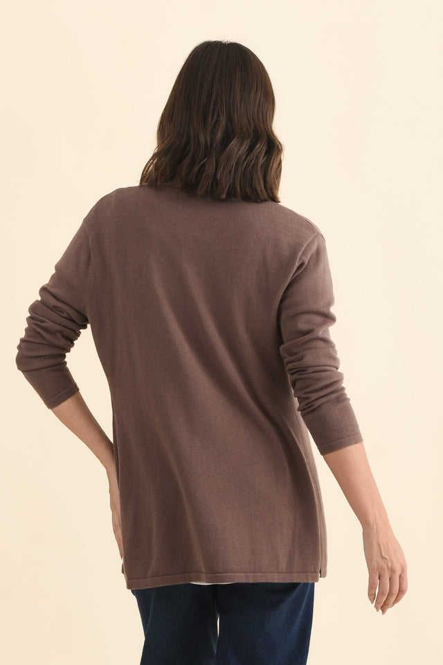 Primrose Chocolate Cotton Drape Cardigan,Brunette model,alt text|model:MJ image 6