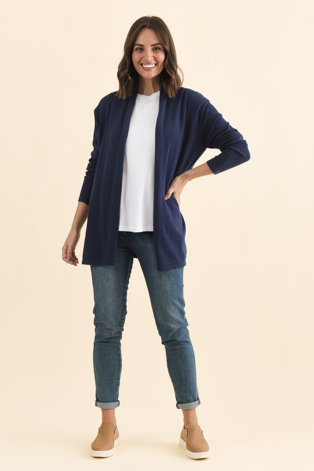 Primrose Navy Cotton Drape Cardigan,Brunette model,alt text|model:MJ image 8