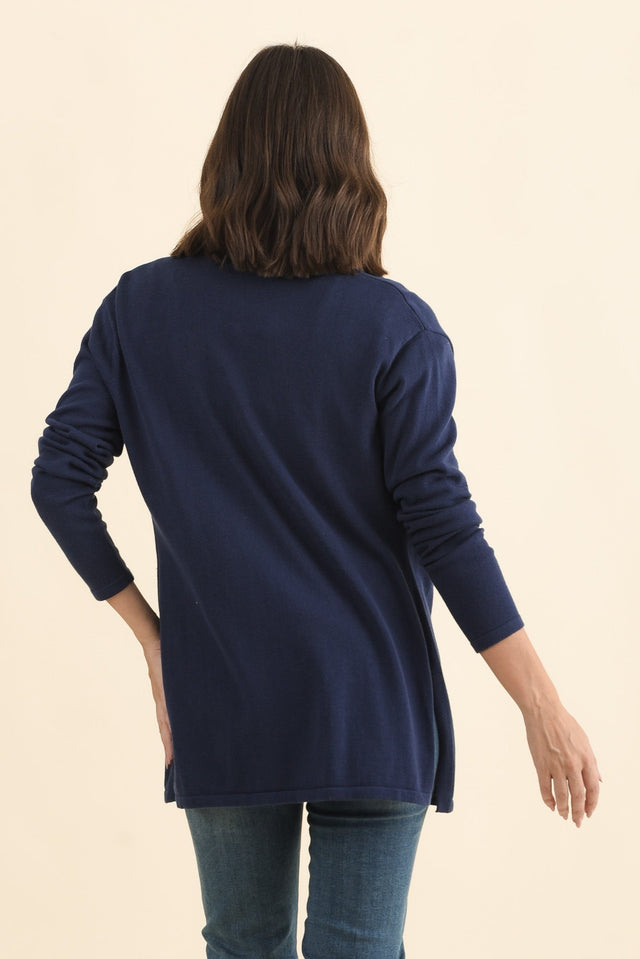 Primrose Navy Cotton Drape Cardigan,Brunette model,alt text|model:MJ image 6
