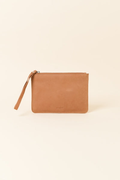 Queens Camel Leather Clutch