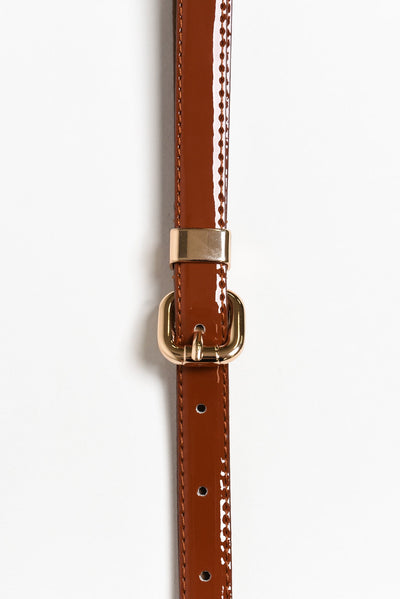 Queens Tan Patent Leather Belt