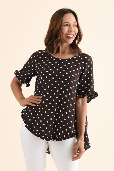 Quincy Brown Spot Ruffle Top