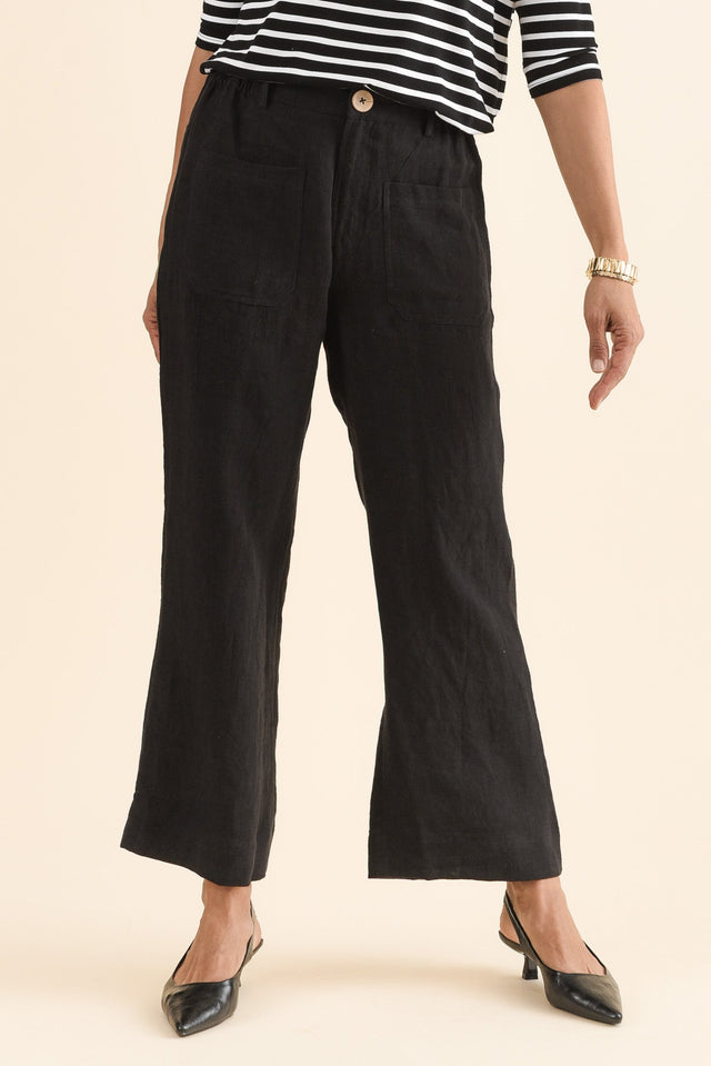 Ralph Black Linen Pocket Pants,Front,Brunette model,alt text|model:Cara image 1