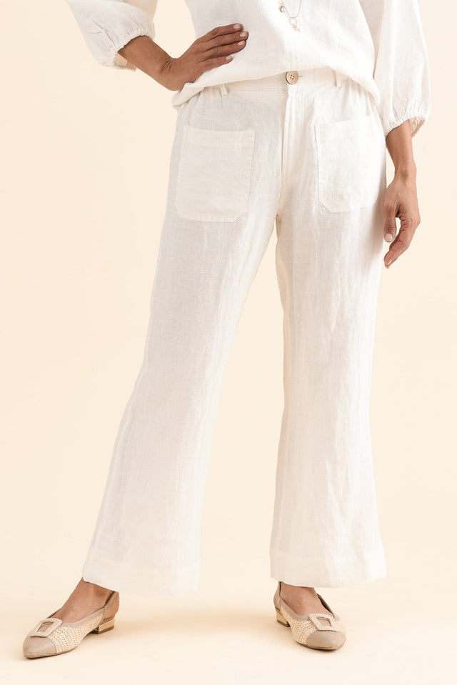 Ralph White Linen Pocket Pants,Front,Brunette model,alt text|model:Cara image 1