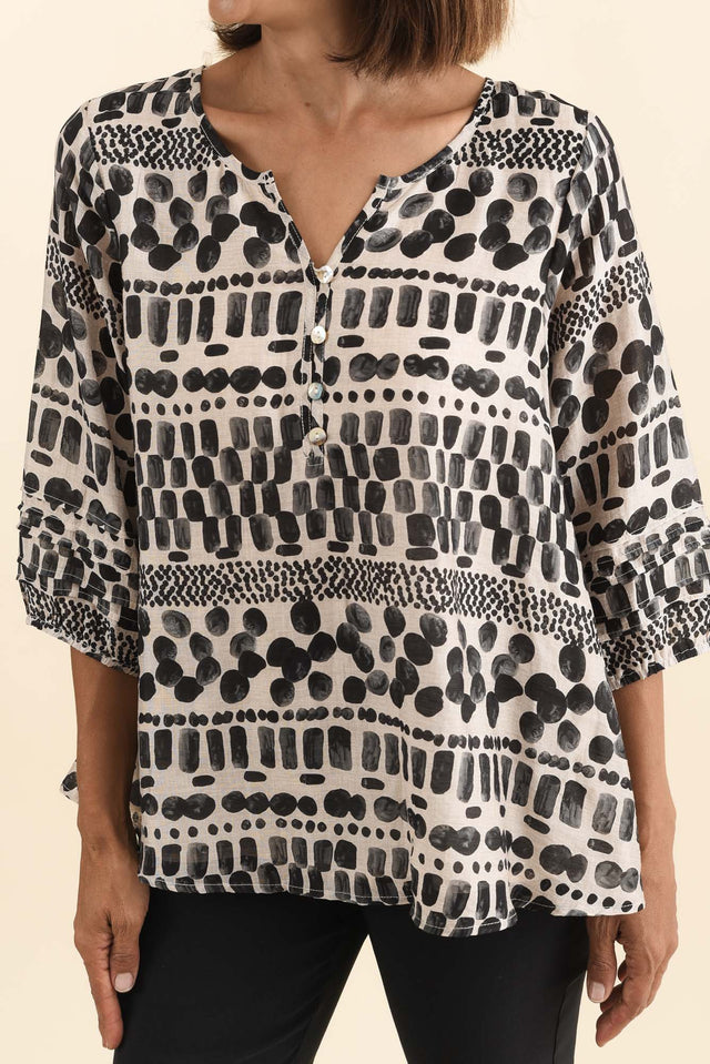 Ramirez Black Spot Button Top,Brunette model,alt text|model:Cara image 7