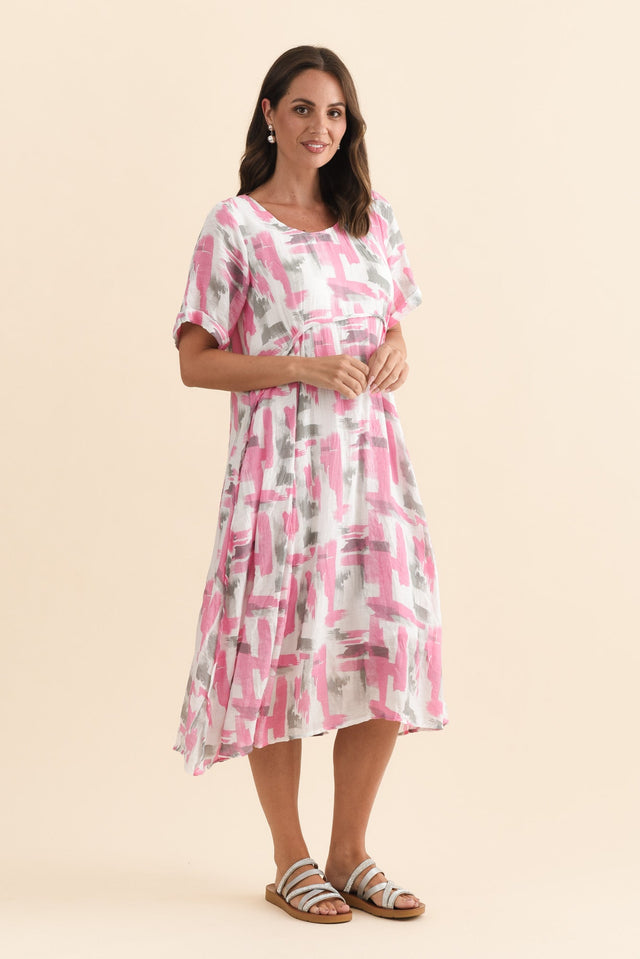 Ramona Pink Brush Stroke Cotton Blend Dress,Brunette model,alt text|model:MJ image 4