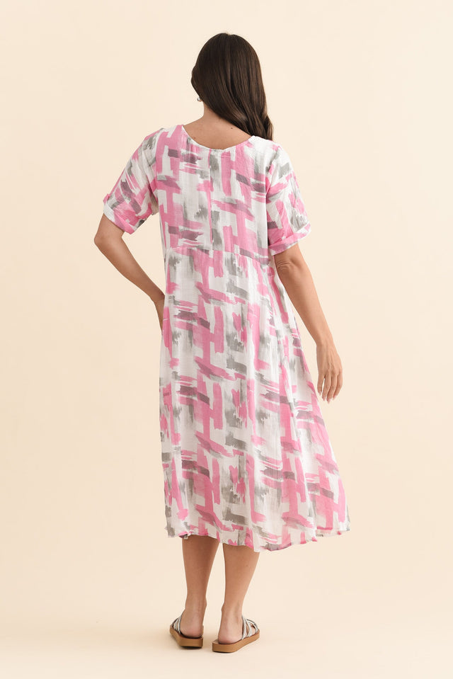 Ramona Pink Brush Stroke Cotton Blend Dress,Brunette model,alt text|model:MJ image 5