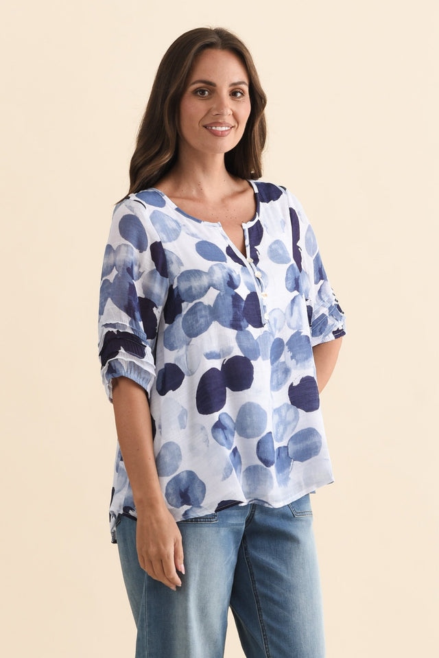 Ramy Navy Spot Cotton Blend Top,Brunette model,alt text|model:MJ image 4