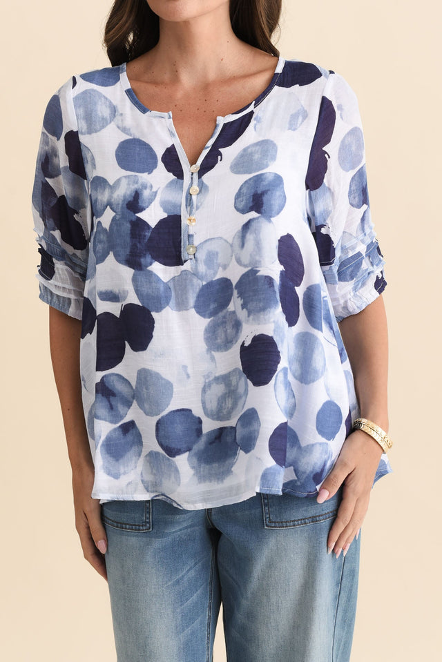 Ramy Navy Spot Cotton Blend Top,Brunette model,alt text|model:MJ image 6