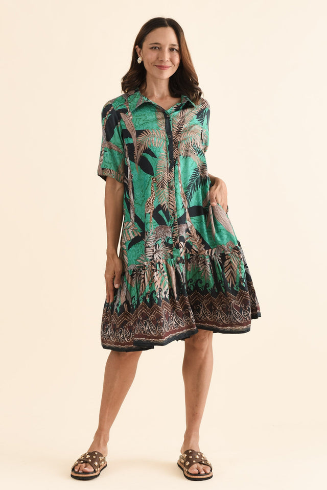 Randall Green Palm Pocket Dress,Front,Brunette model,alt text|model:Cara