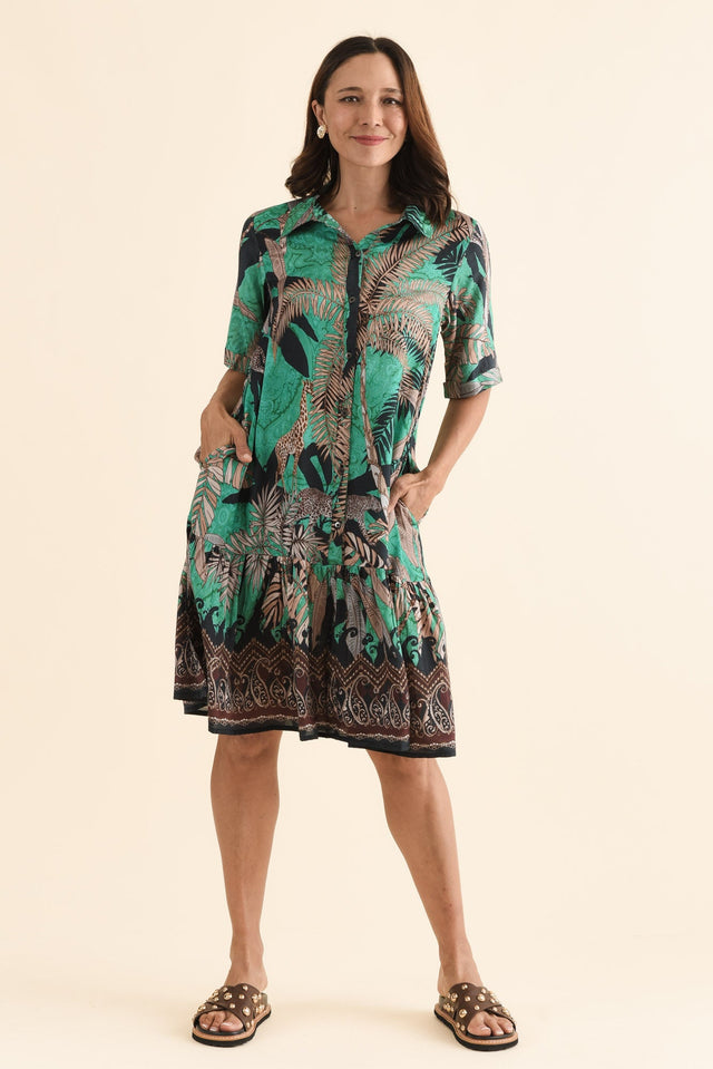 Randall Green Palm Pocket Dress,Full Body,Brunette model,alt text|model:Cara