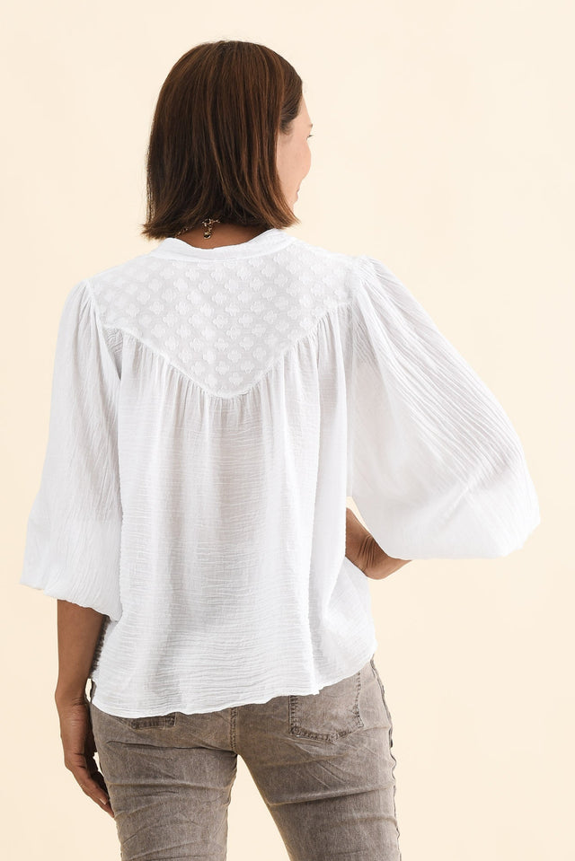 Randy White Cotton Blouse,Brunette model,alt text|model:Cara image 5