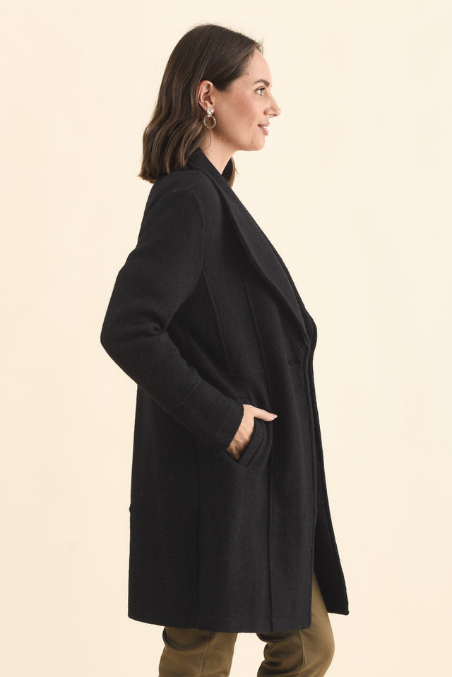 Raquel Black Wool Coat,Brunette model,alt text|model:MJ image 4