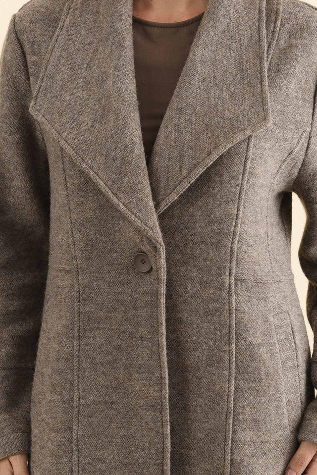 Raquel Taupe Wool Coat,Brunette model,alt text|model:MJ image 6