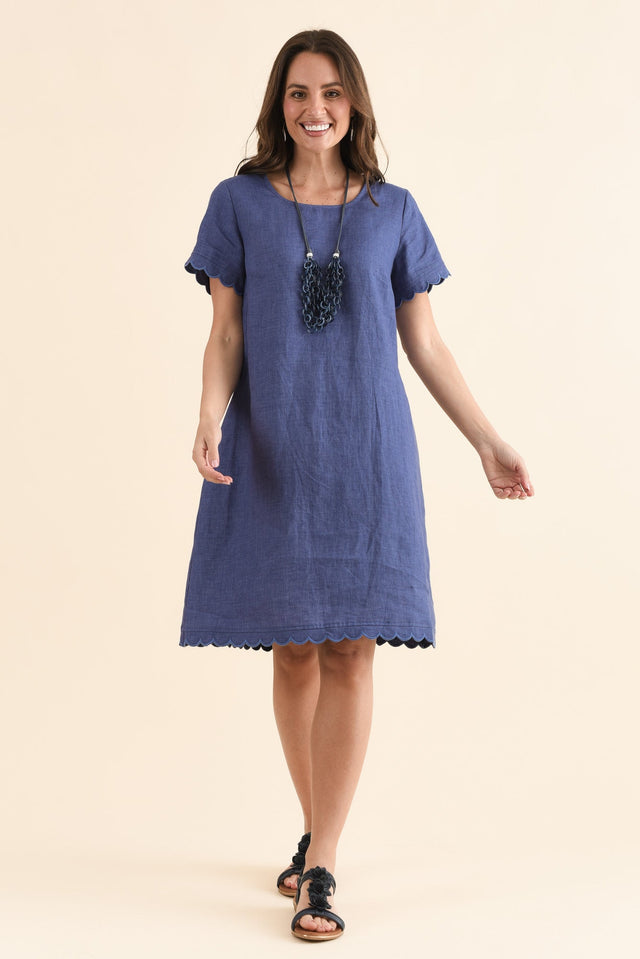 Ravello Steel Linen Pocket Dress,Front,Brunette model,alt text|model:MJ image 1