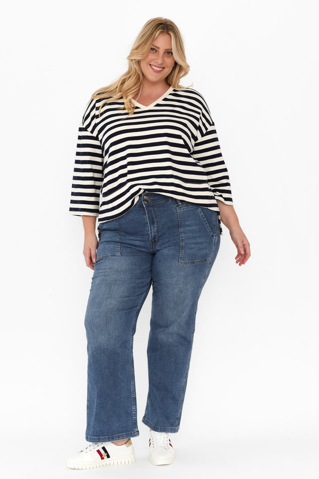 Orwell Mid Blue Straight Leg Jeans,Blonde model,alt text|model:Caitlin image 13