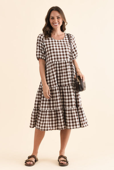 Ravenna Chocolate Check Cotton Dress