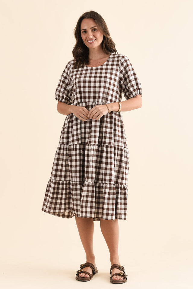 Ravenna Chocolate Check Cotton Dress,Full Body,Brunette model,alt text|model:MJ image 6