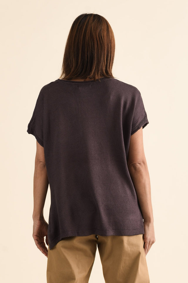 Rawlins Chocolate Cotton Knit Top,brunette model,Back of Outfit,alt text|model:Cara image 4