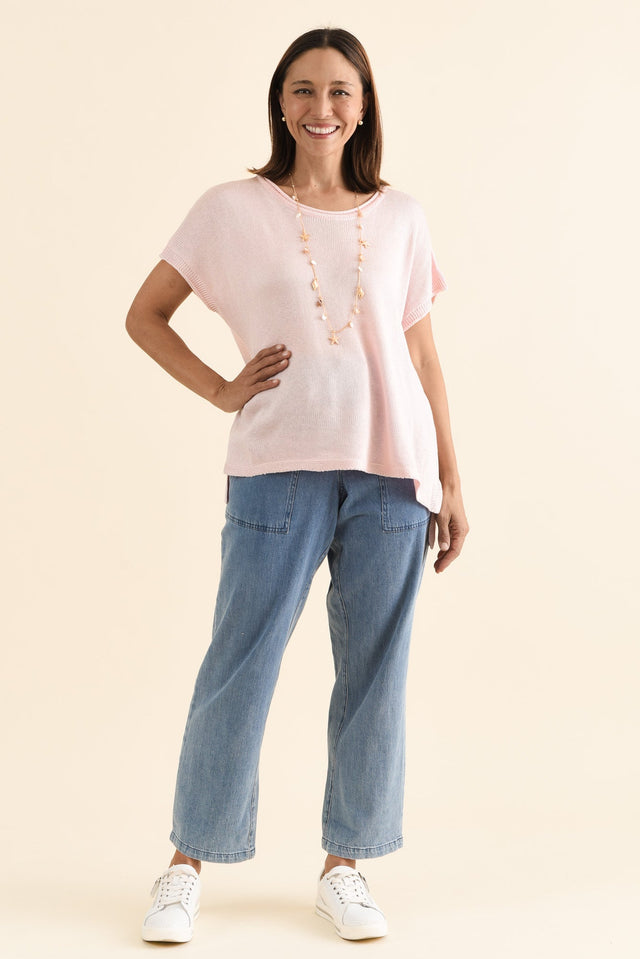 Rawlins Pink Cotton Knit Top,brunette model,Full Outfit,alt text|model:Cara image 6