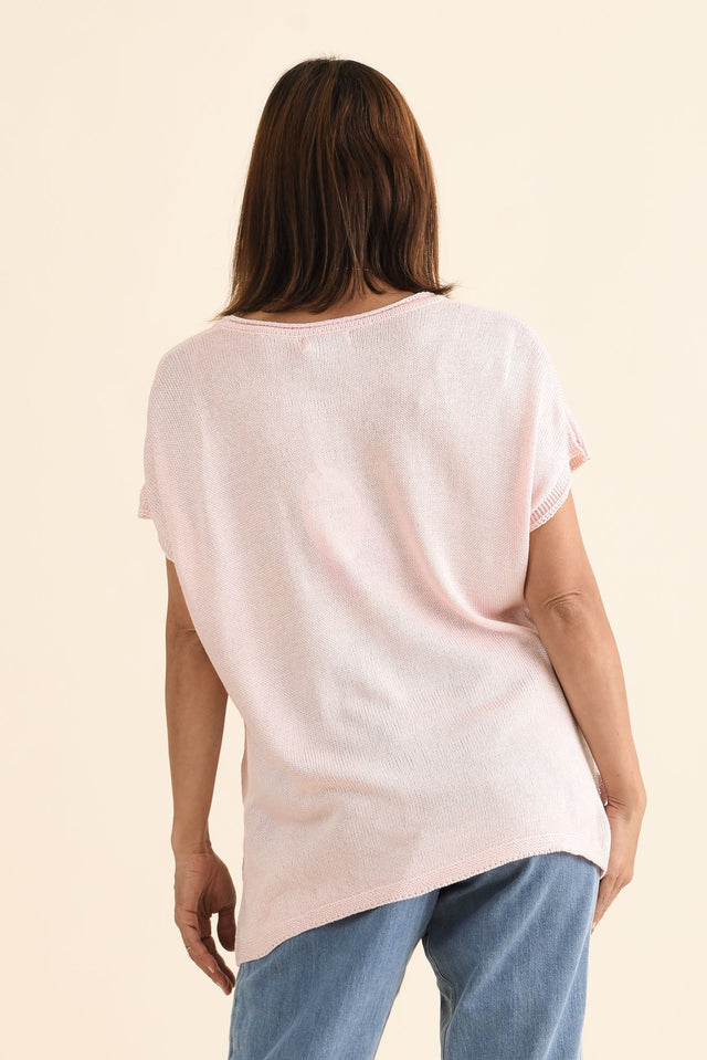 Rawlins Pink Cotton Knit Top,brunette model,Back of Outfit,alt text|model:Cara image 4