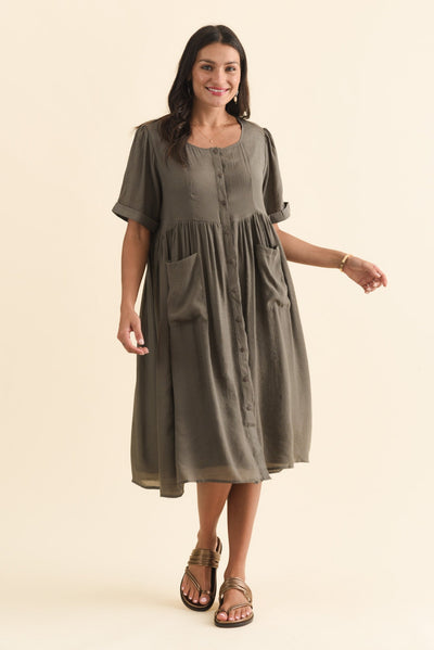 Rayna Khaki Button Dress