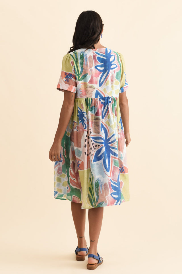 Rayna Blue Flower Button Dress,Brunette model,alt text|model:Brontie image 6
