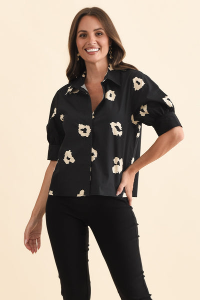 Reagan Black Leopard Cotton Shirt