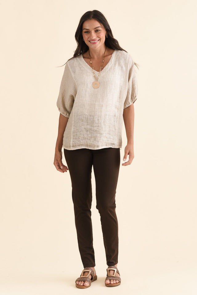 Reed Chocolate Stretch Cotton Pants,Full Body,Brunette model,alt text|model:Brontie image 8