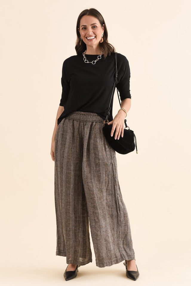 Reign Charcoal Stripe Linen Pants,Full Body,Brunette model,alt text|model:MJ