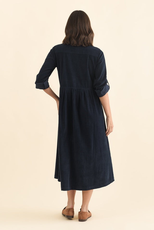 Rellie Navy Cotton Corduroy Dress,Brunette model,alt text|model:MJ image 5