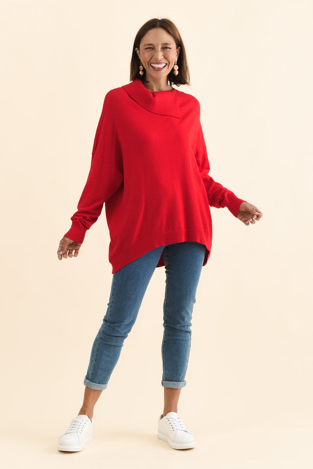 Renfrey Red Knit Jumper,Brunette model,alt text|model:Cara image 7