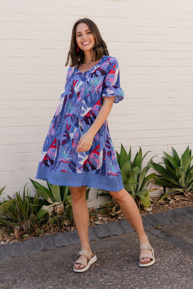 Cayman Navy Tropical Cotton Tunic Dress