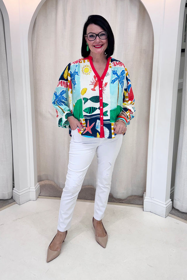 Marella Green Coastal Button Top image 9