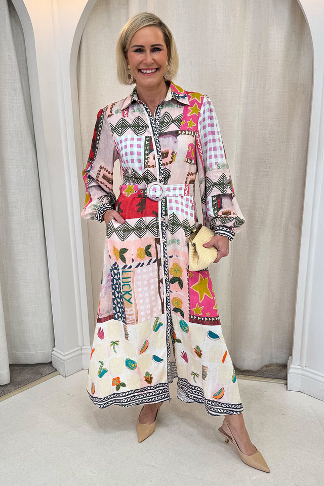 Mileva Pink Tile Cotton Linen Dress image 7