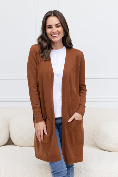 Mary Chocolate Pocket Cardigan - Blue Bungalow NZ