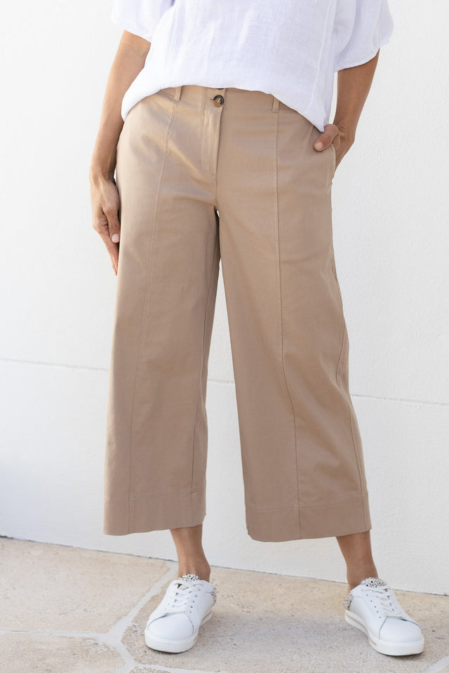 Kristy Beige Cotton Wide Leg Pants,Lifestyle