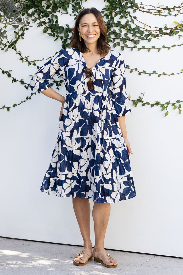 Milana Navy Garden Crinkle Cotton Dress,Lifestyle