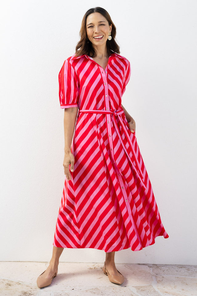 Patty Red Stripe Cotton Shirt Dress,Lifestyle