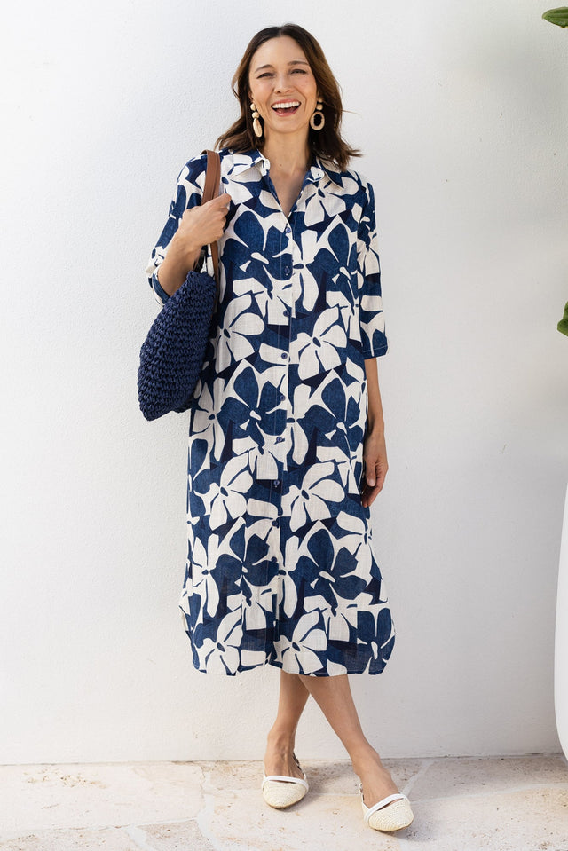 Tricia Navy Garden Cotton Shirt Dress,Lifestyle