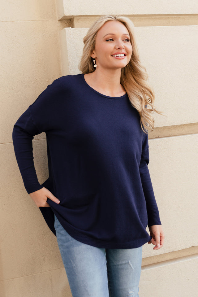Meryl Navy Wool Blend Drape Jumper