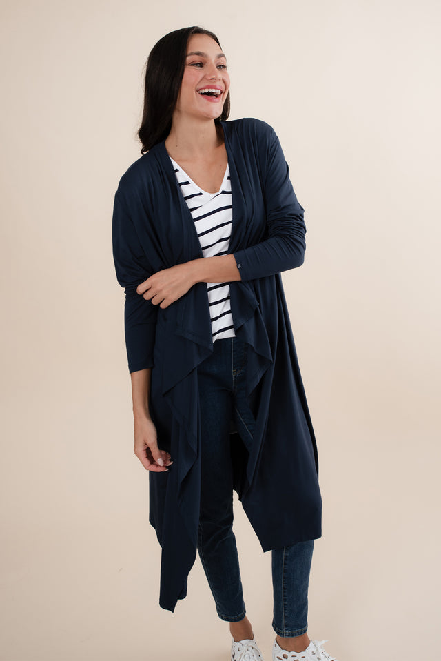 Leanna Navy Bamboo Waterfall Cardigan