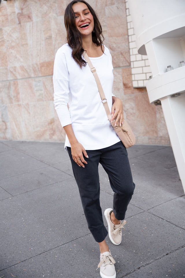 Fundamental White Cotton Rib Sleeved Top