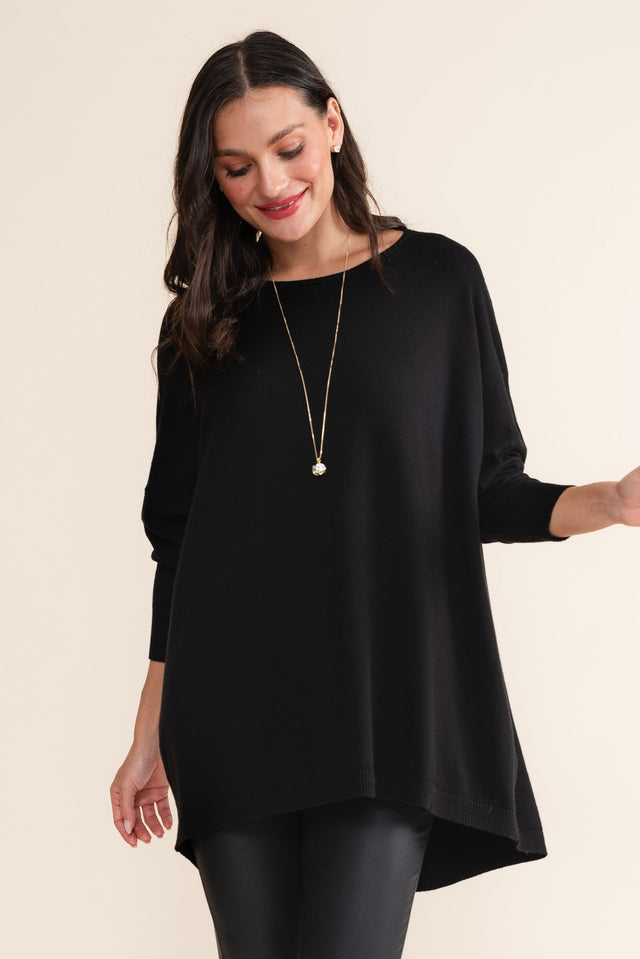 Meryl Black Wool Blend Drape Jumper