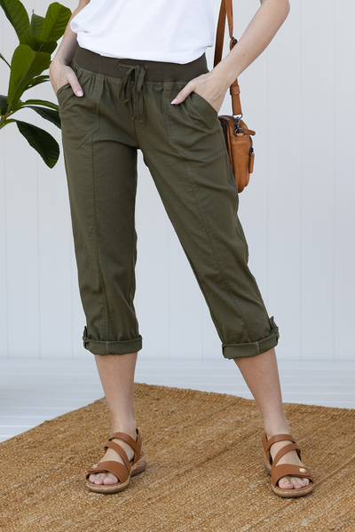 Lindsay Khaki 7/8 Cargo Pants