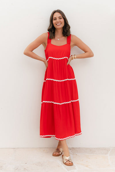 Josie Red Contrast Tier Dress