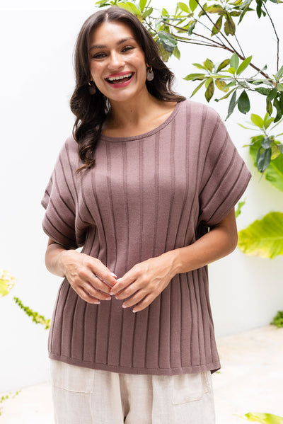Blake Mocha Cotton Linen Knit Top