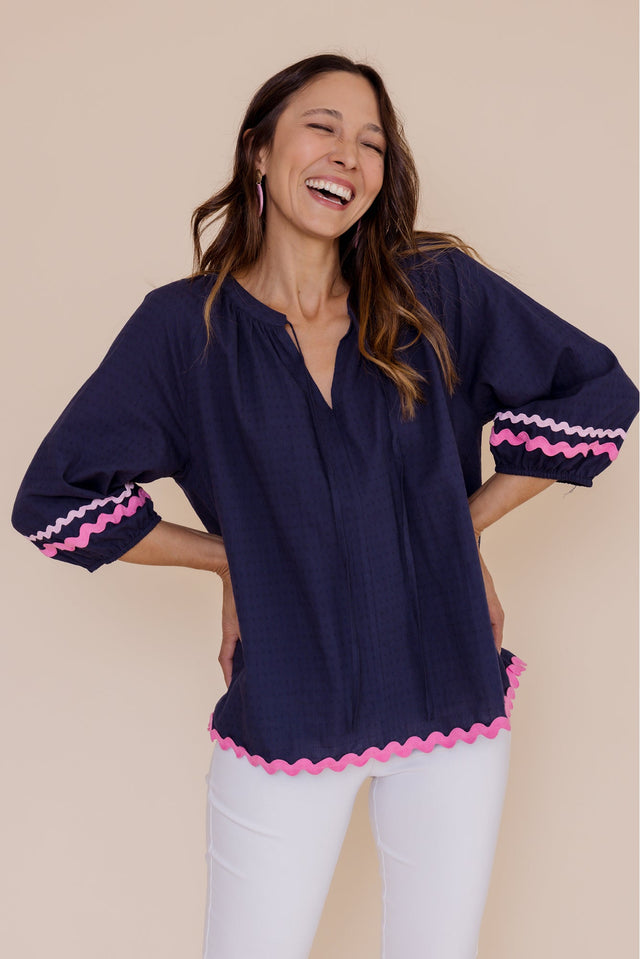 Zelma Navy Trim Cotton Top image 1