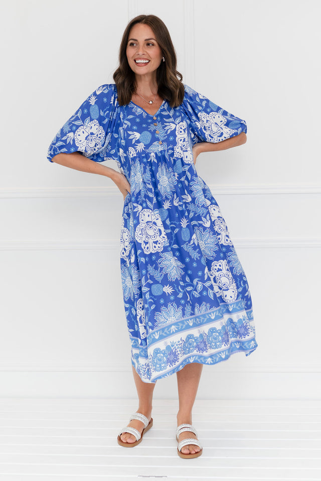 Kacey Blue Floral Button Dress