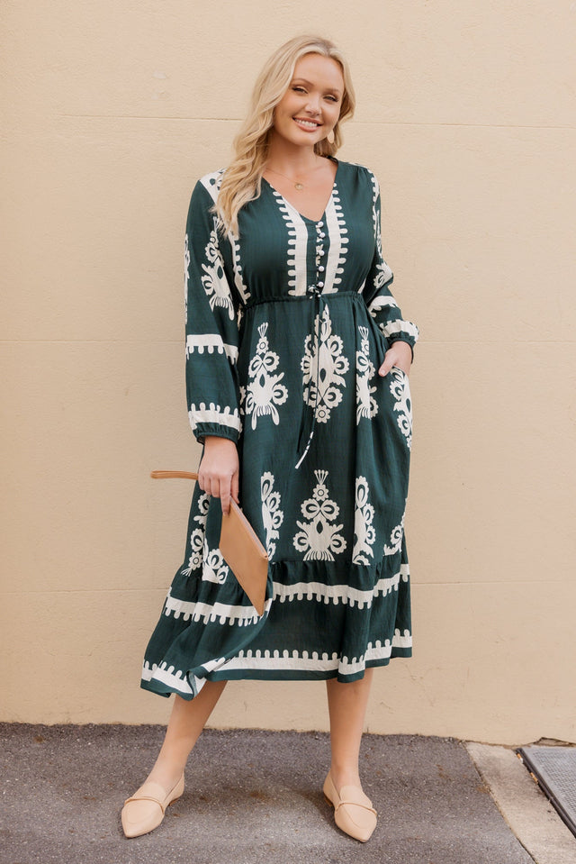 Javia Green Abstract Tie Dress